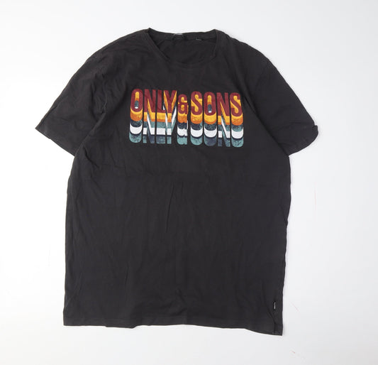 Only & Sons Men's Black Graphic Print T-Shirt XL