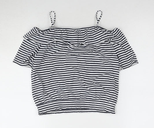 H&M Girls Off the Shoulder Blouse, Black & White Striped, 11-12 Years
