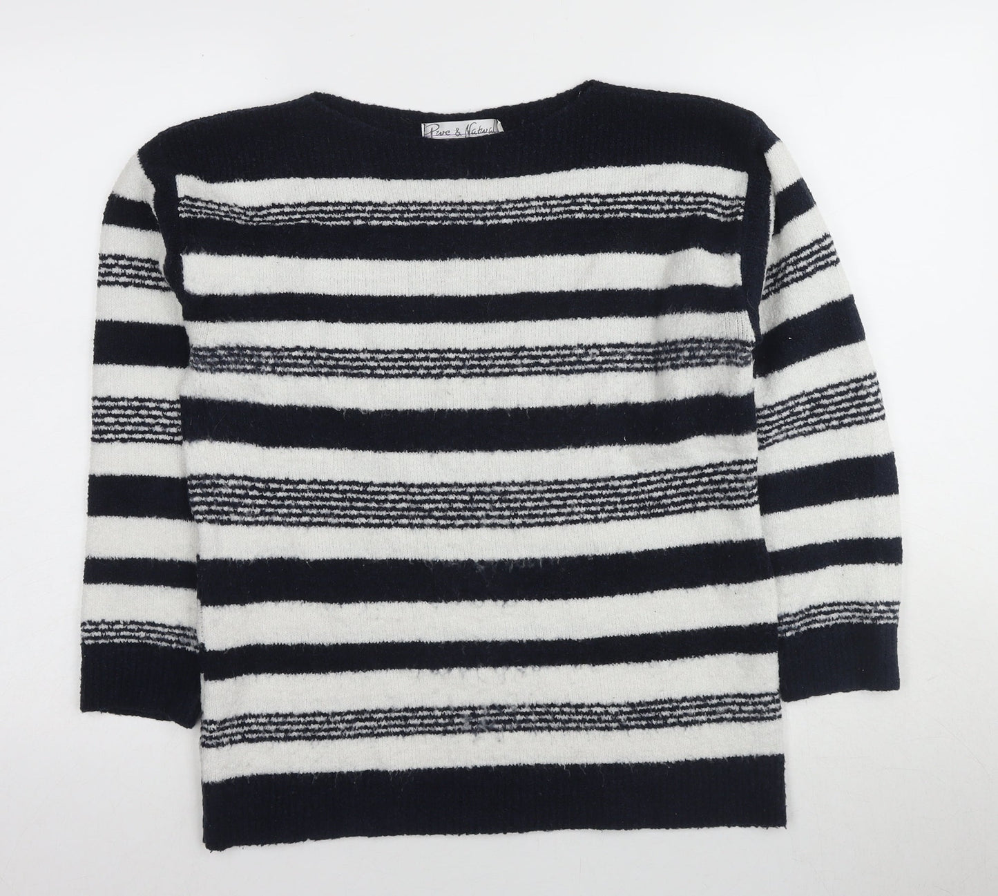 Pure & Natural Women's Black Stripe Pullover Jumper M