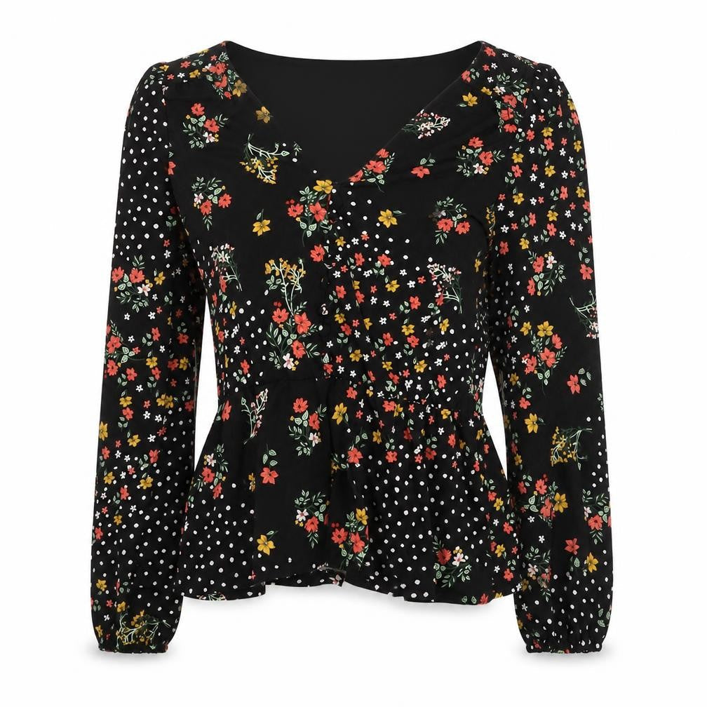 Oasis Women's Black XS Floral Long Sleeve Blouse