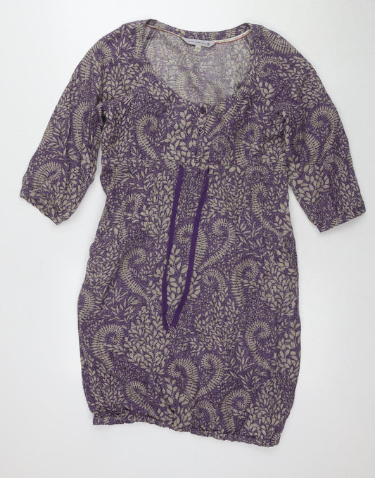 Fat Face Women's Purple Linen Cotton Dress 3/4 Sleeve 10