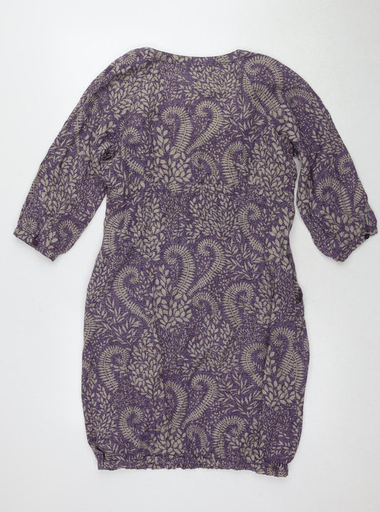 Fat Face Women's Purple Linen Cotton Dress 3/4 Sleeve 10