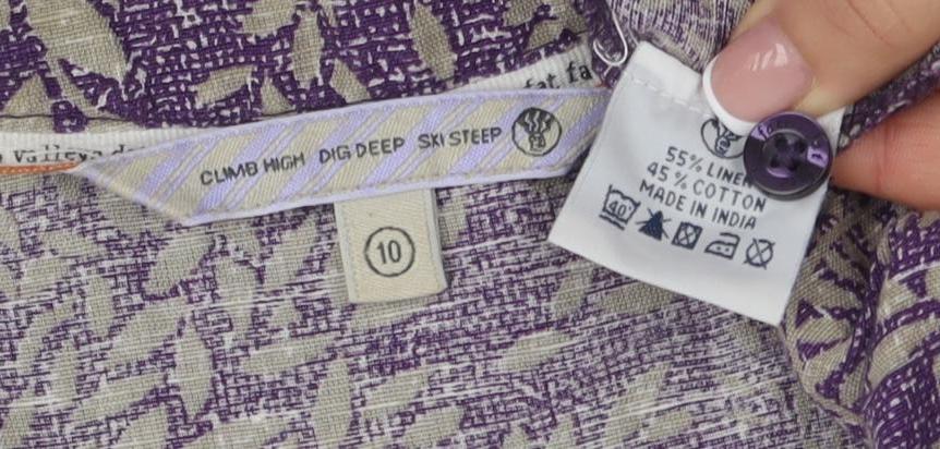 Fat Face Women's Purple Linen Cotton Dress 3/4 Sleeve 10