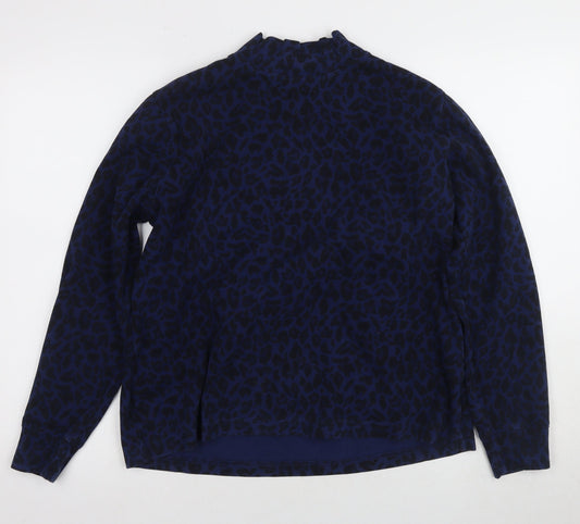 Lands' End Women's Blue Mock Neck Animal Print Top M