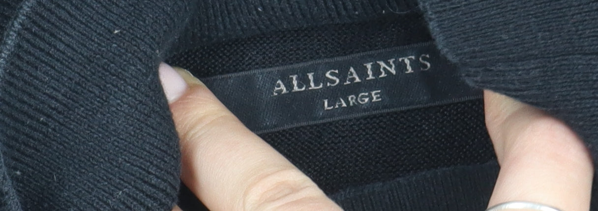 AllSaints Women's Black Large Jumper, Mock Neck Knit