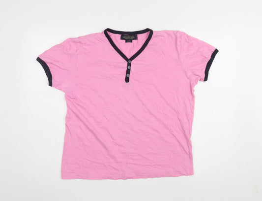 Twisted Soul Women's Pink Henley Ringer T-Shirt - L
