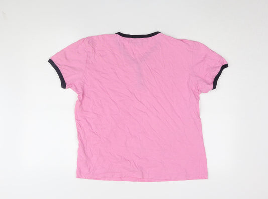Twisted Soul Women's Pink Henley Ringer T-Shirt - L