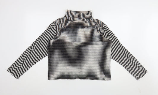 EWM Women's Black Striped High Neck Long Sleeve Top Size L