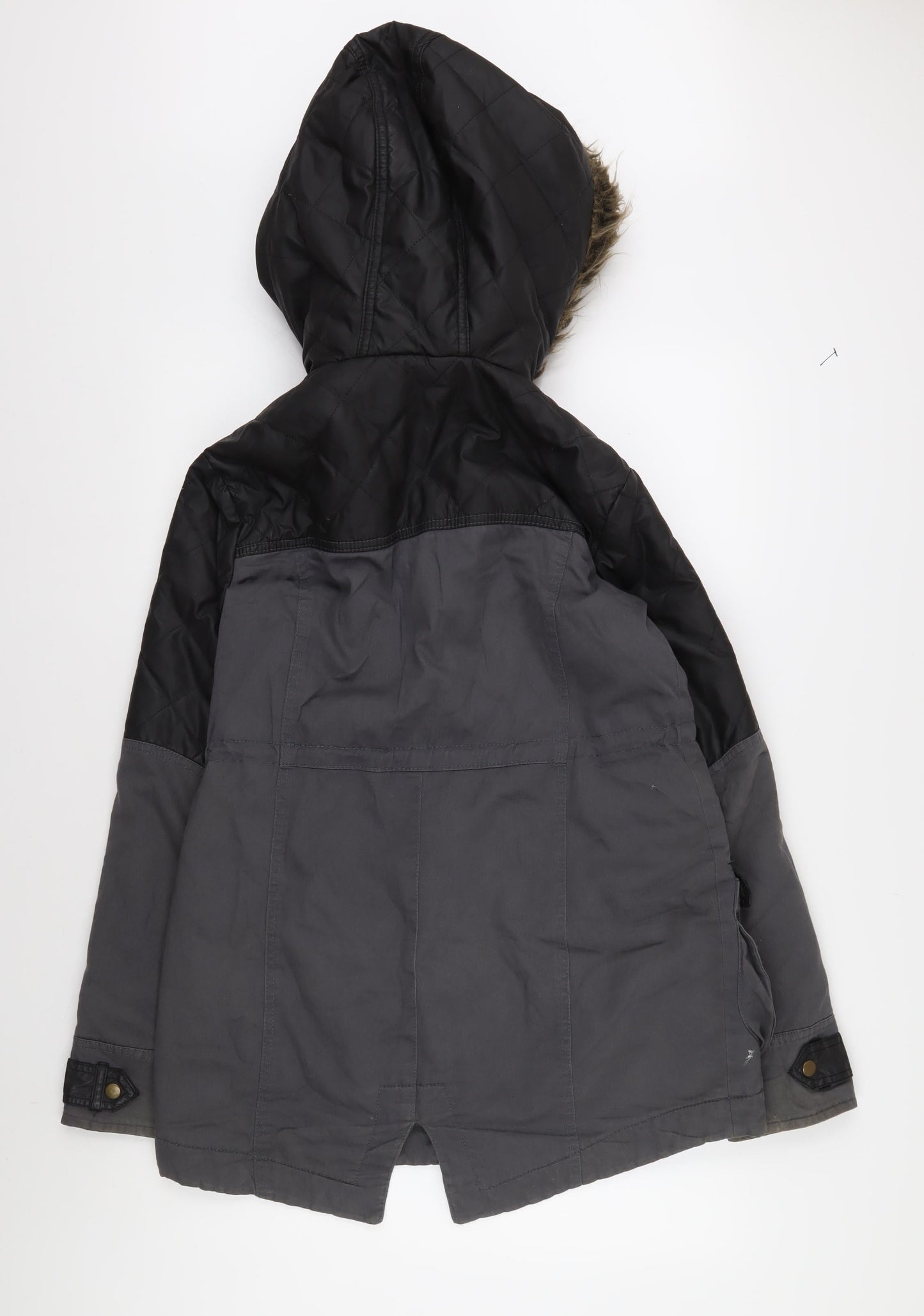 Mado Unisex Grey Parka Jacket Size 12 with Fur Trim