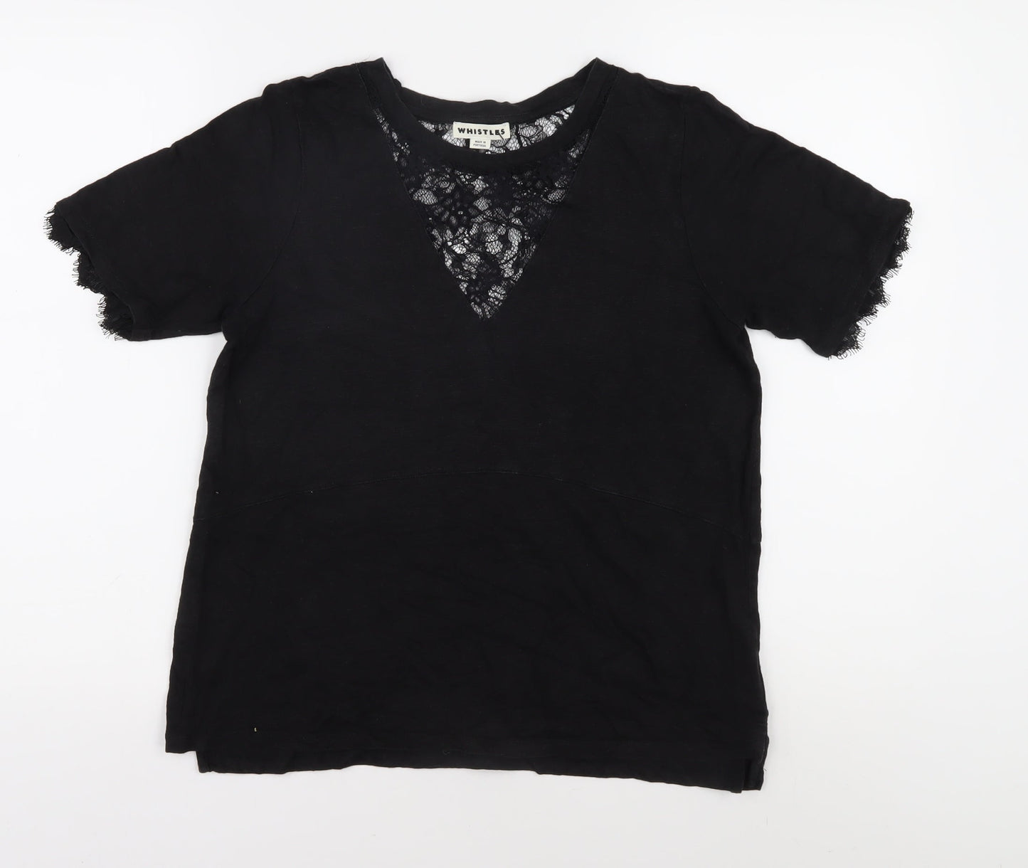 Whistles Women's Black Lace V-Neck T-Shirt L