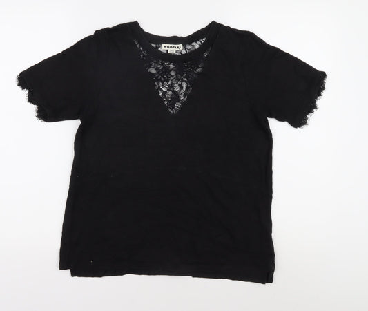 Whistles Women's Black Lace V-Neck T-Shirt L