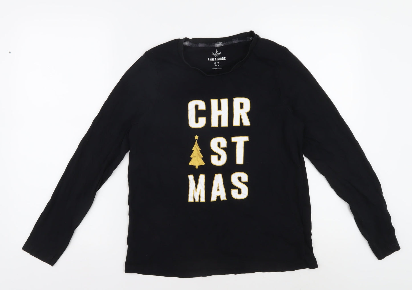 Threadbare Women's Black Christmas T-Shirt, Size 14, Cotton