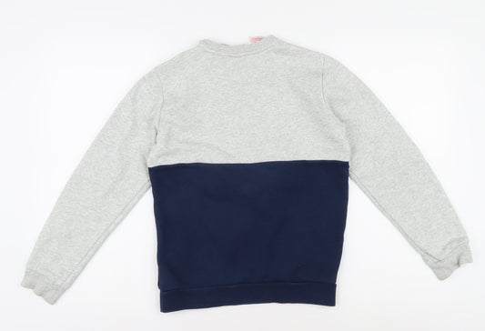 Adidas Boys Grey Blue Sweatshirt 12Y Logo Pullover