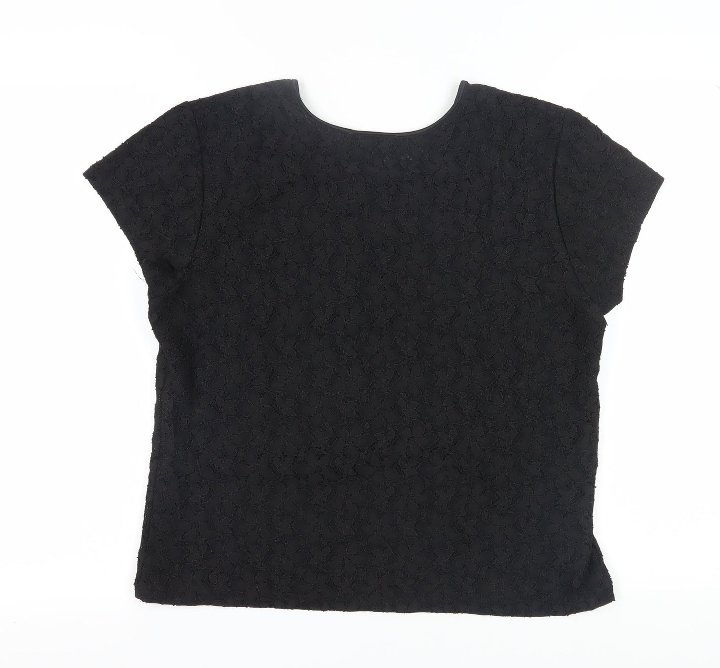 Talbots Women's Black Lace T-Shirt L, Casual, Short Sleeve