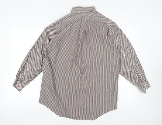 Lands' End Men's Brown Striped Button-Up Shirt