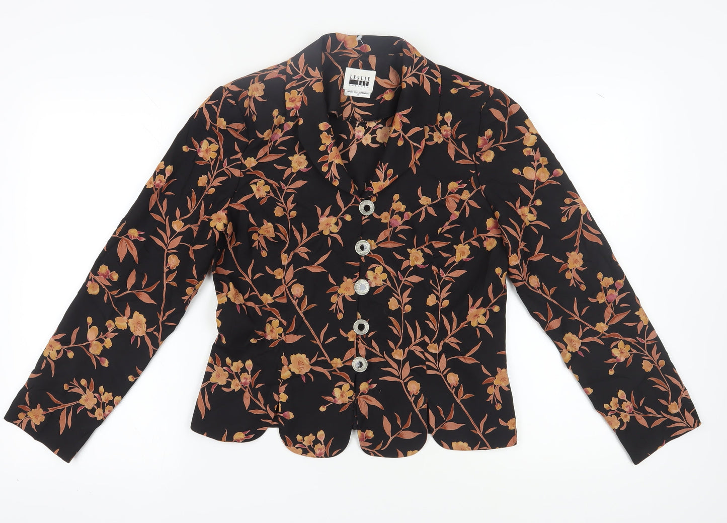 Leslie Fay Women's Black Floral Blouse, Size 10, Classic Style