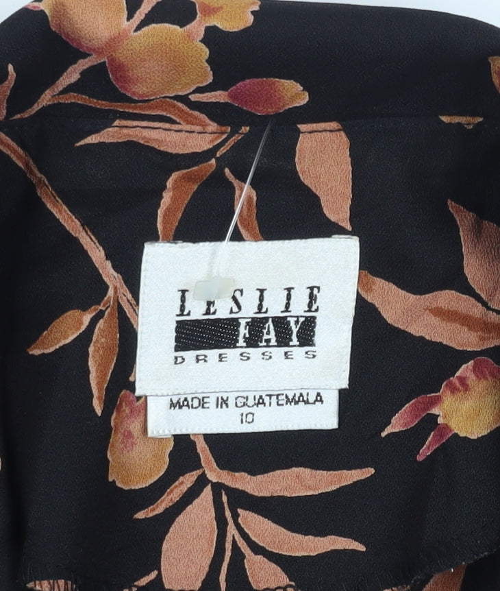 Leslie Fay Women's Black Floral Blouse, Size 10, Classic Style