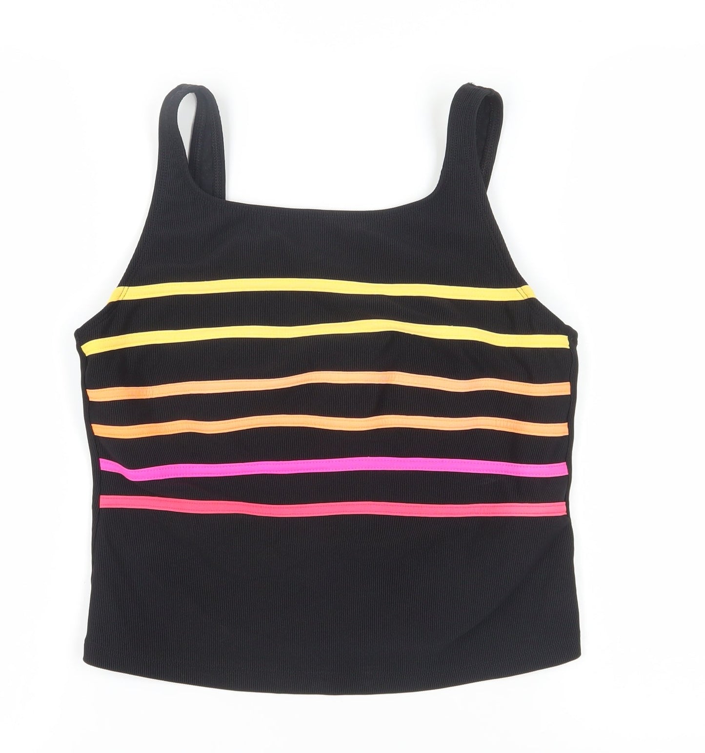 Longture Women's Black Tank Top, Size 16, Nylon Striped