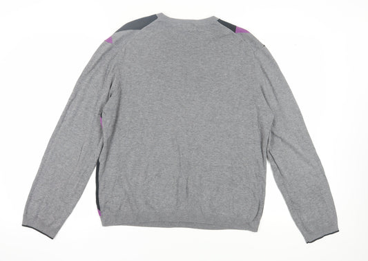 J. Ferrar Men's Grey Argyle Pullover Jumper, Size L