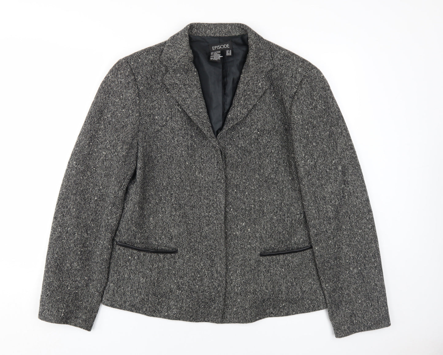 Episode Women's Grey Blazer, Size 16, Classic Herringbone