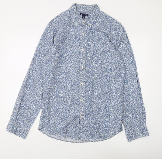 Gap Men's Blue Slim Fit Floral Button-Up Shirt M