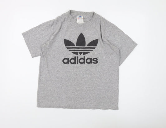 Adidas Grey Cotton-Polyester Women's T-Shirt, Size L