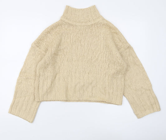ASOS Women's Beige High Neck Chunky-Knit Pullover Jumper