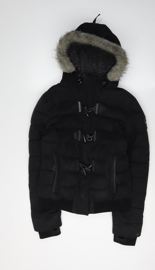 Superdry Women's Black Puffer Jacket M Cropped Hooded