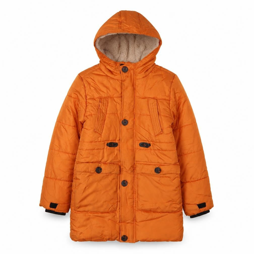 John Lewis Boys Orange Puffer Jacket, Age 10, Winter Hooded