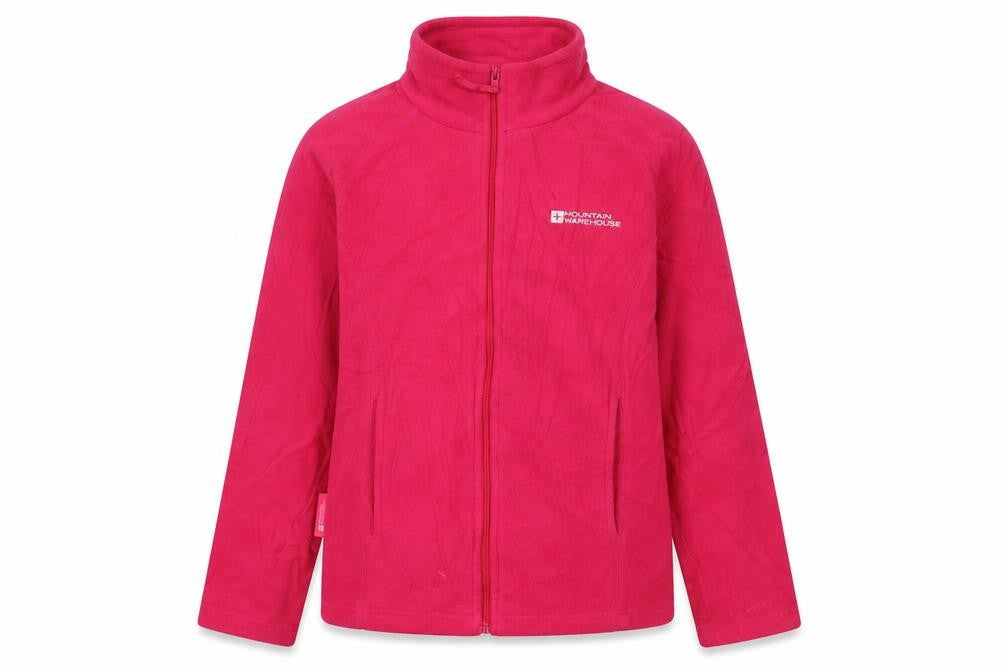Front view of Mountain Warehouse girls’ pink fleece jacket 11-12 years