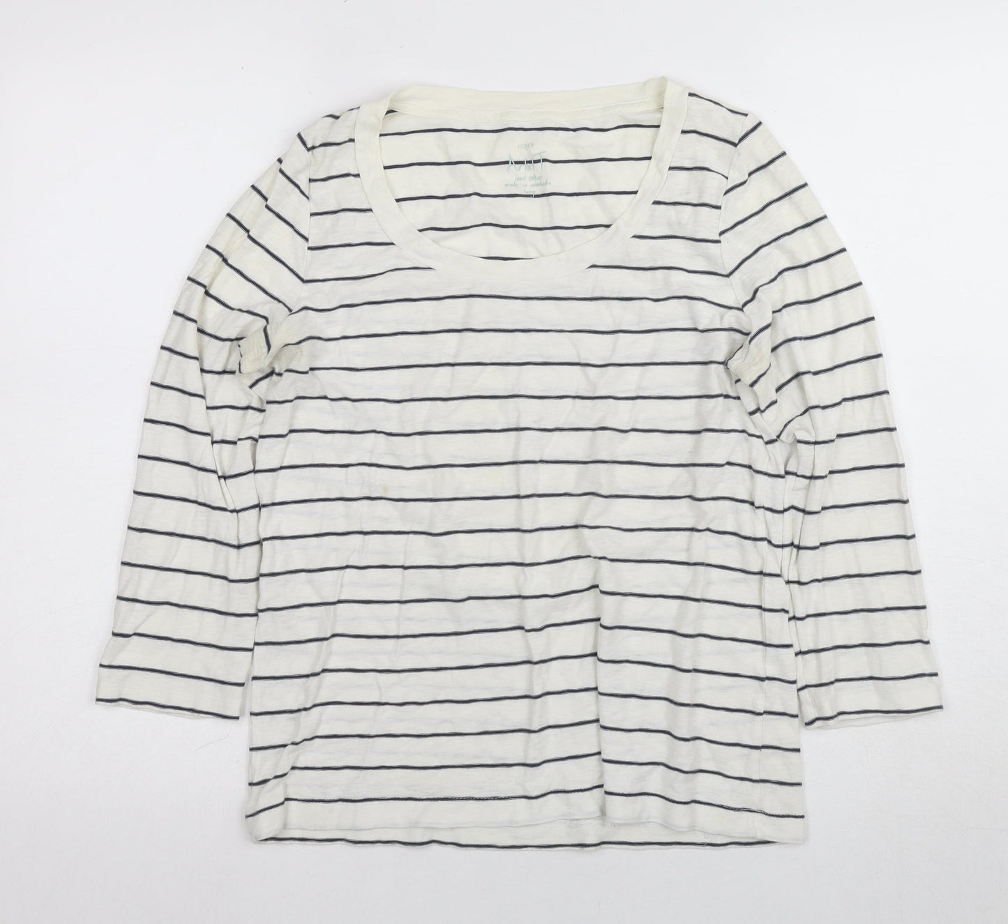 J.CREW Women's White Striped T-Shirt, Size L, Classic Style