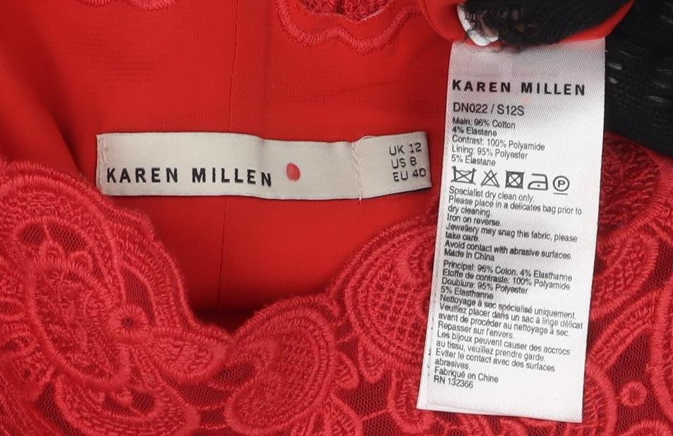 Karen Millen Women's Red Lace Knee Length Sheath Dress