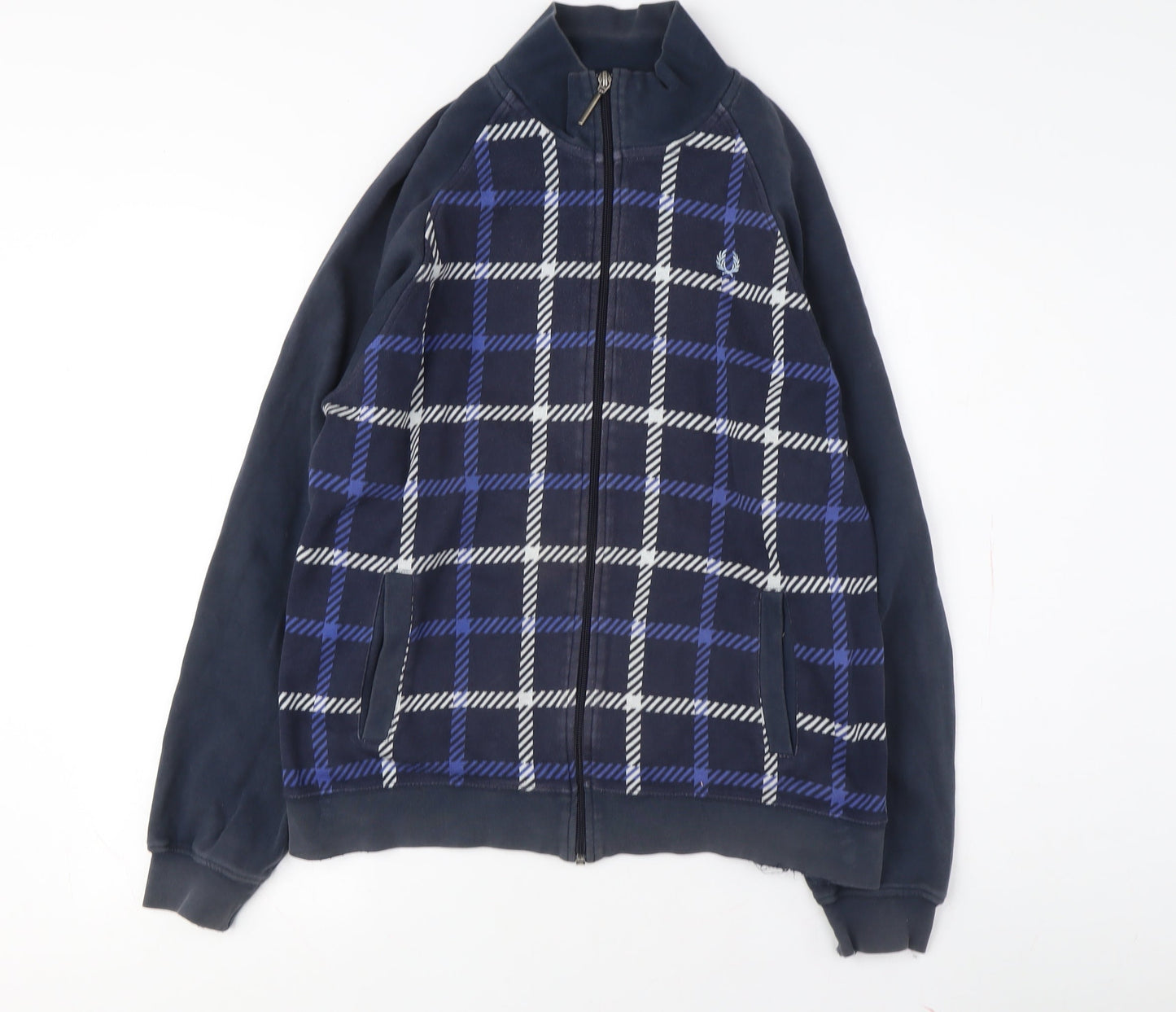 Fred Perry Men's Blue Plaid Full Zip Sweatshirt M