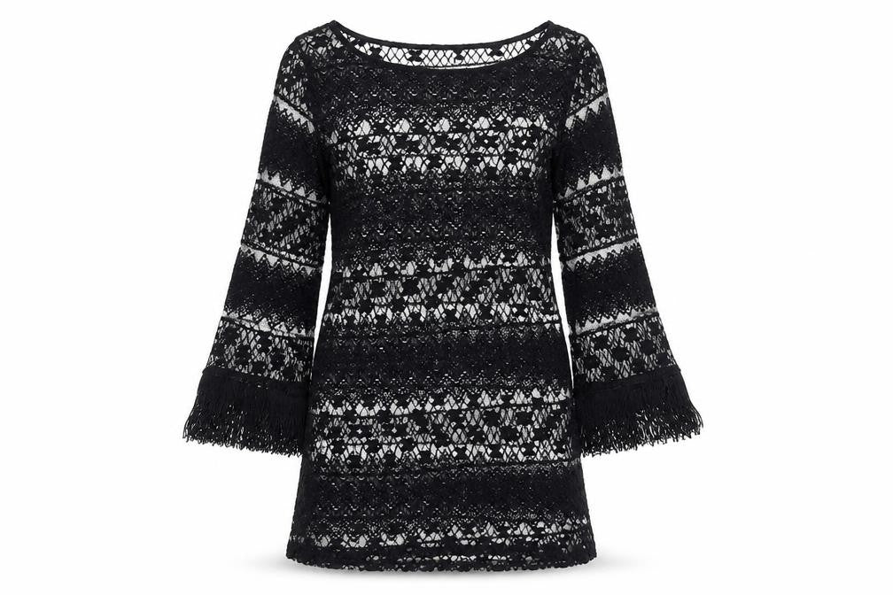 Front view of Ella Moss Women's Black Shift Dress S 3/4 Sleeve