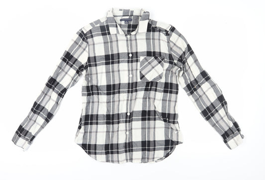 American Eagle Women's Black Plaid Button-Up Shirt S