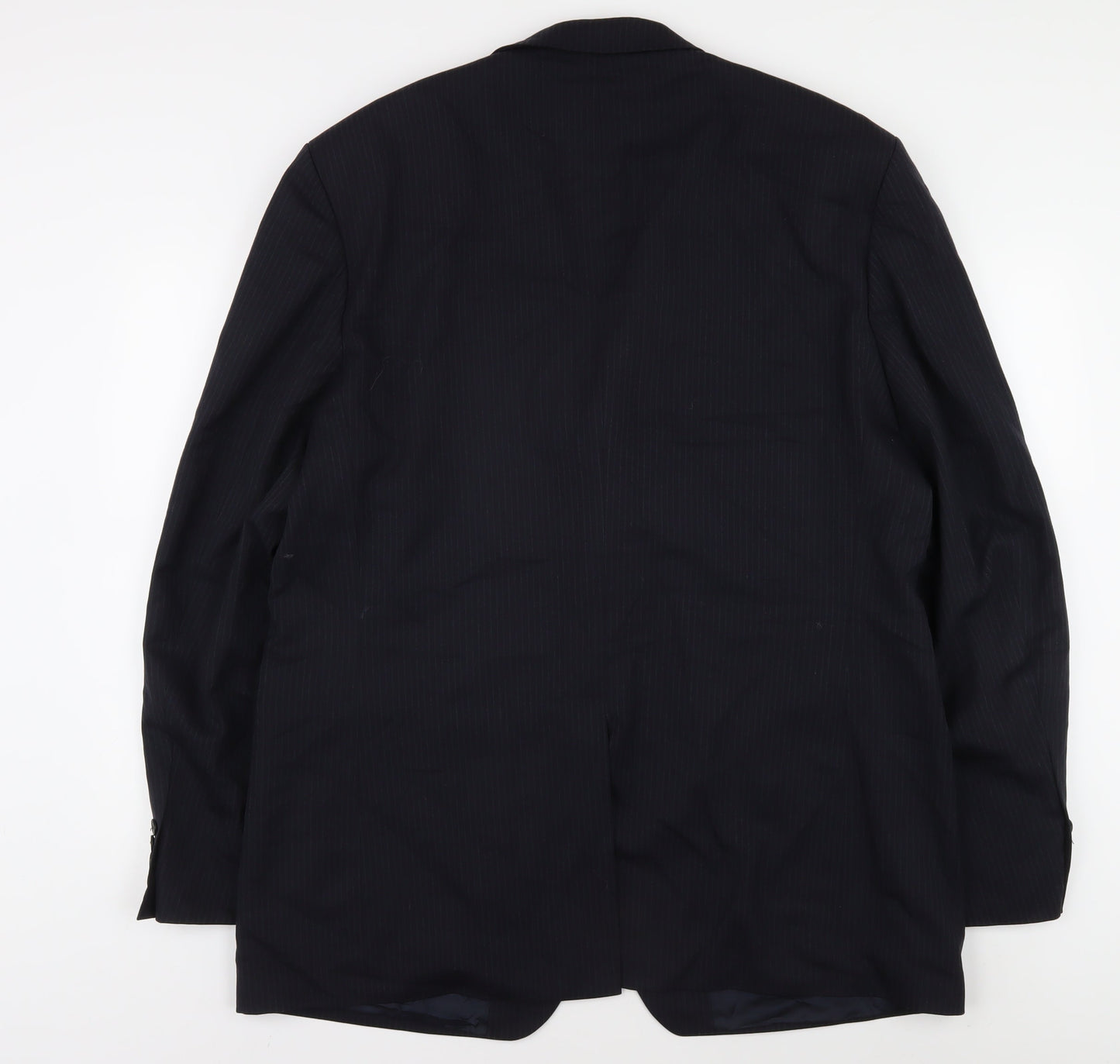 Men's Blue Wool Blend Suit Jacket 46L Striped