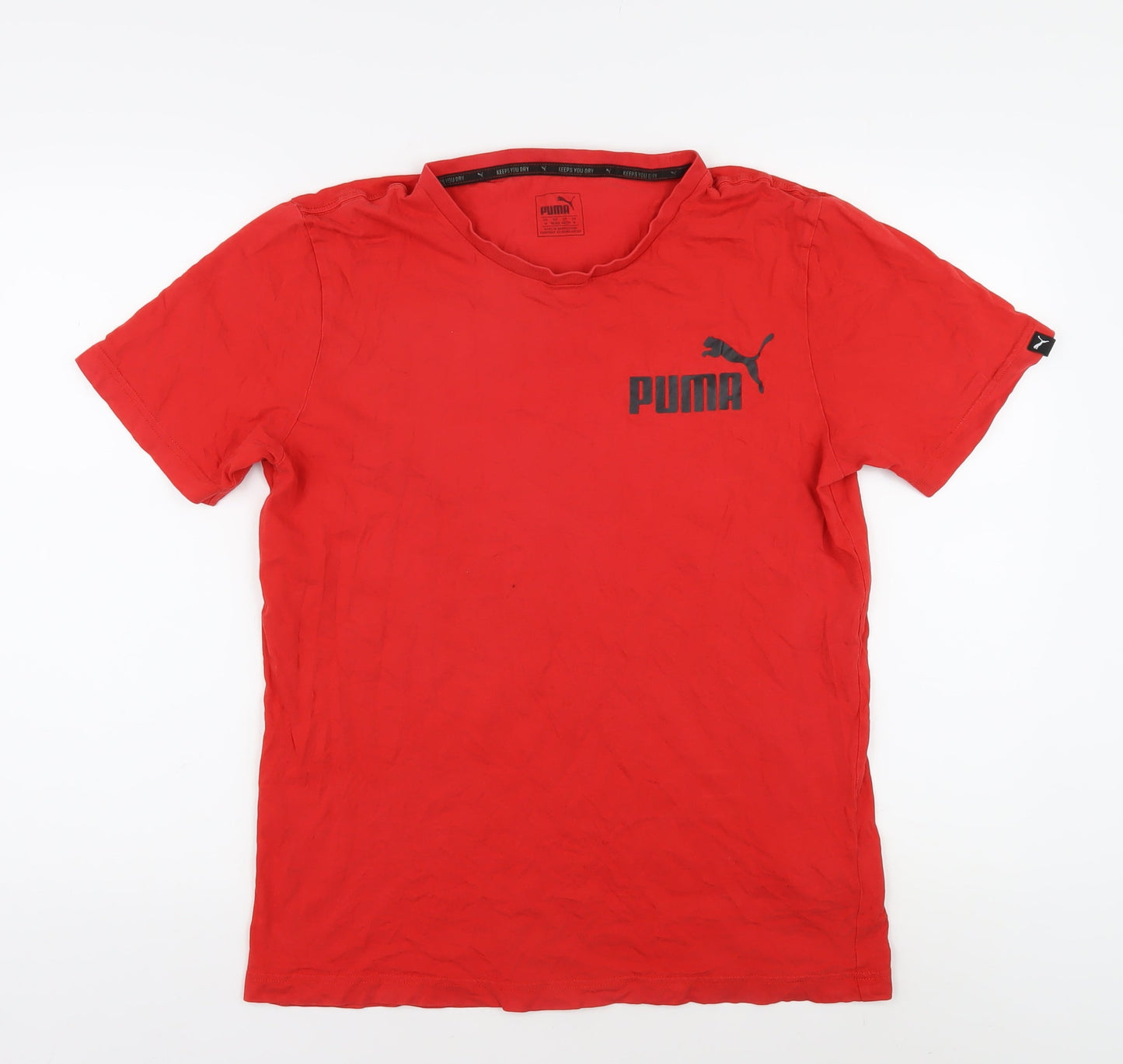 Puma Men's Red Crew Neck Logo M T-Shirt - Regular Fit