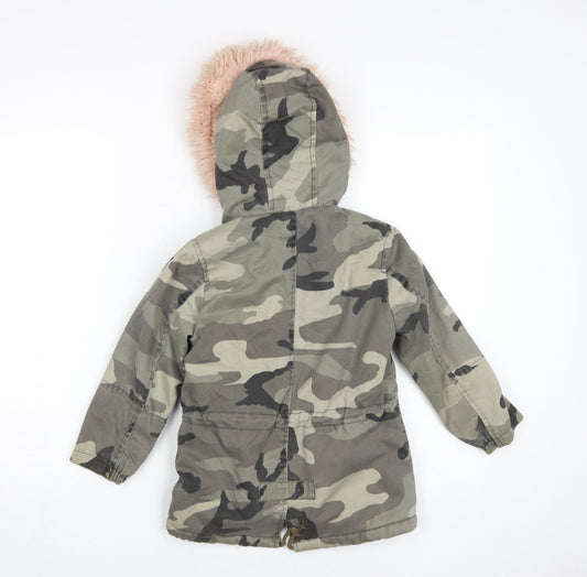 Attentif Girls Camouflage Parka Coat Green Size 10 Years