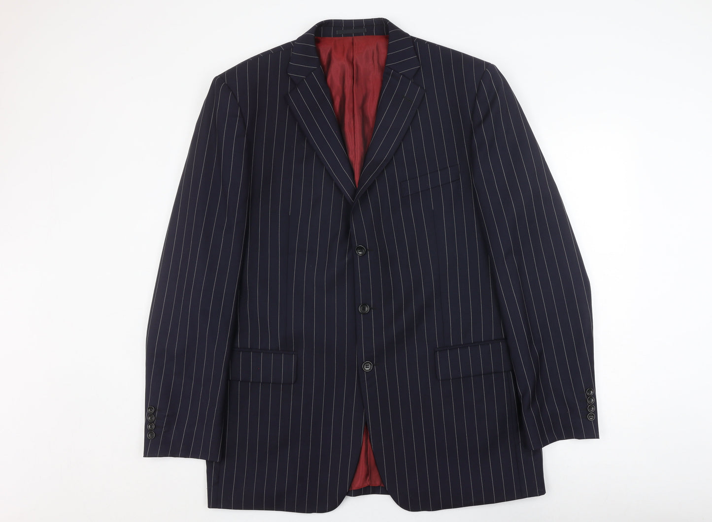 Howick Men's Blue Striped Classic Fit Wool Blazer 44L