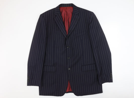 Howick Men's Blue Striped Classic Fit Wool Blazer 44L