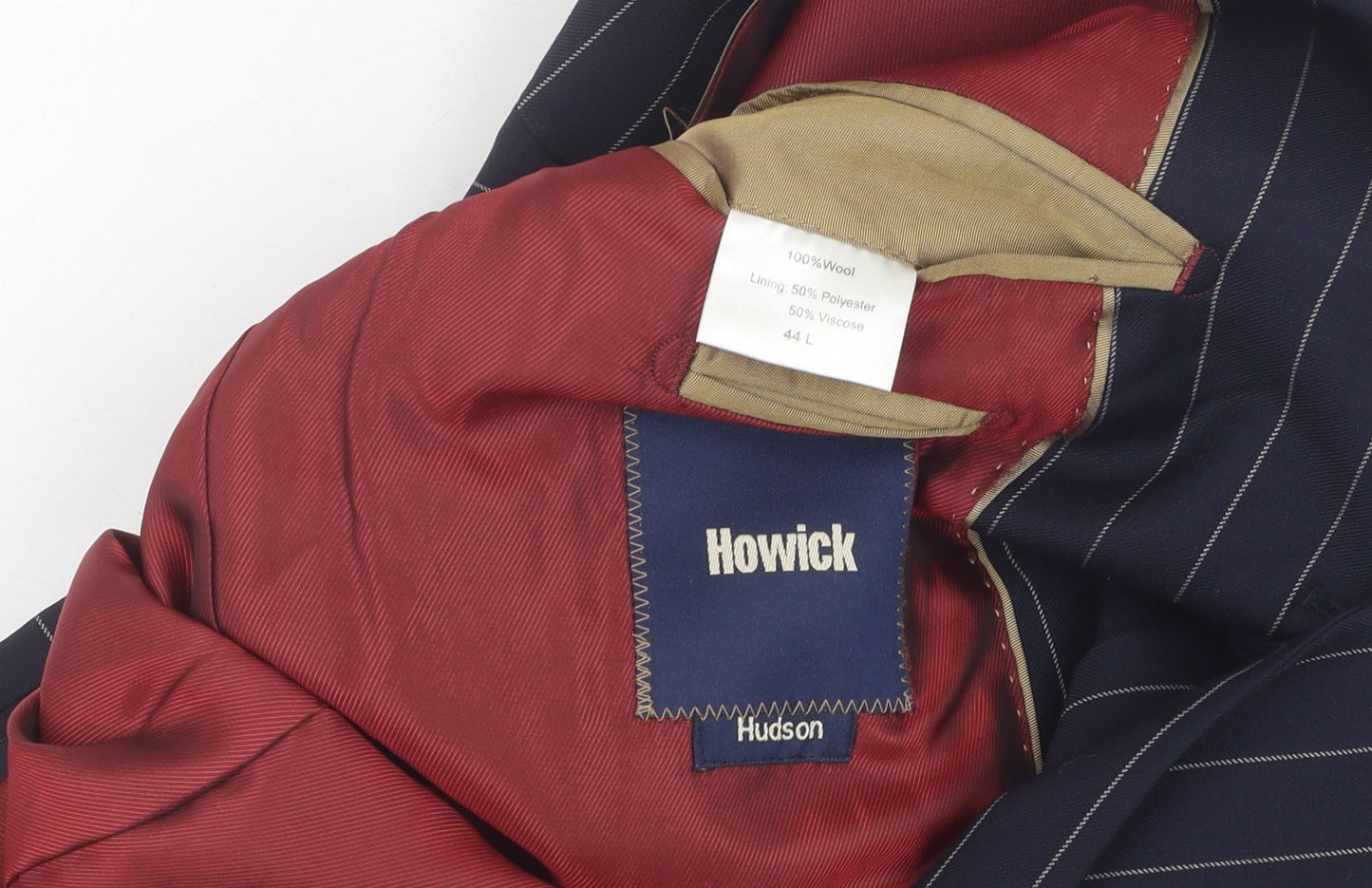 Howick Men's Blue Striped Classic Fit Wool Blazer 44L