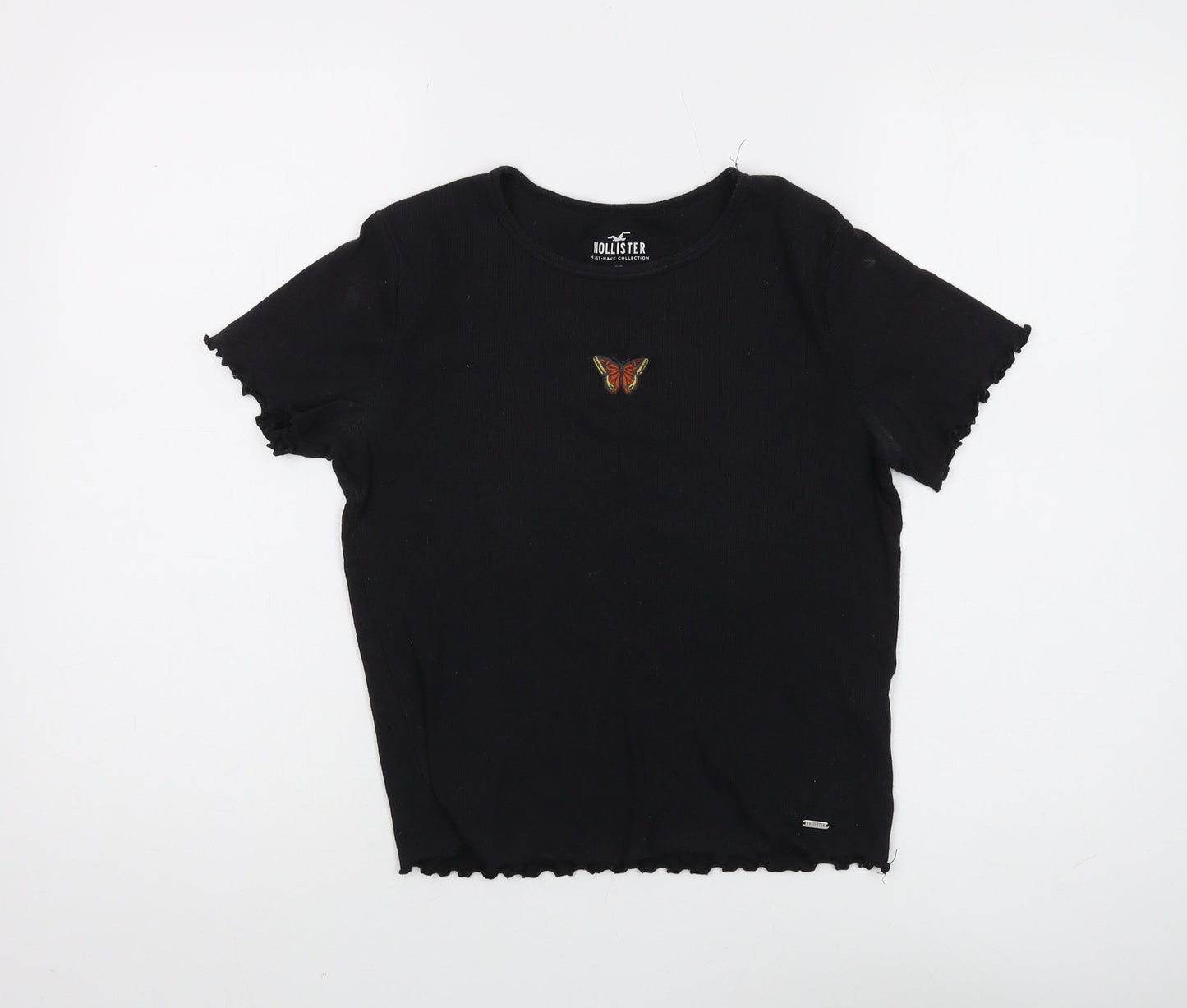 Hollister Women's Black T-Shirt, Solid, Size S, Regular Fit