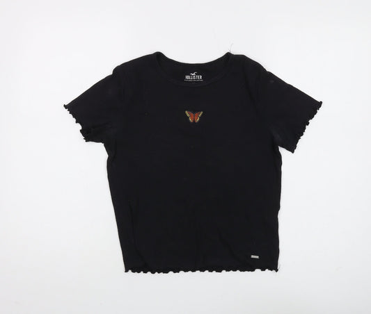 Hollister Women's Black T-Shirt, Solid, Size S, Regular Fit