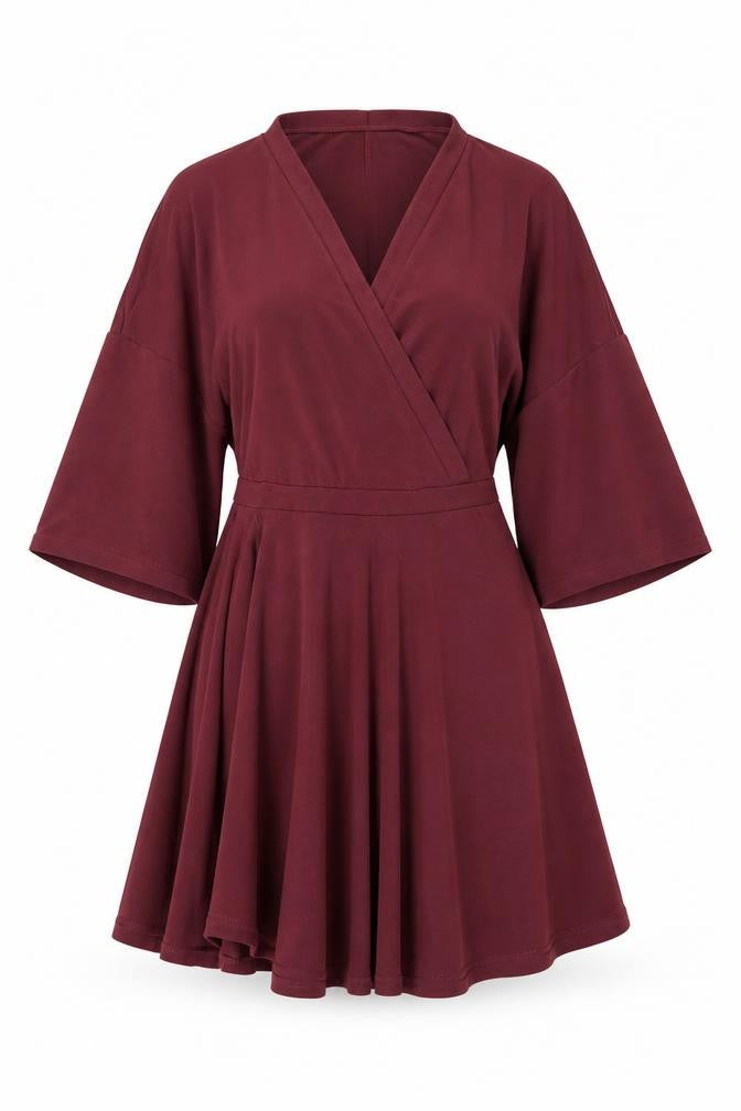 Front view of Silence + Noise Women's Red Wrap Dress