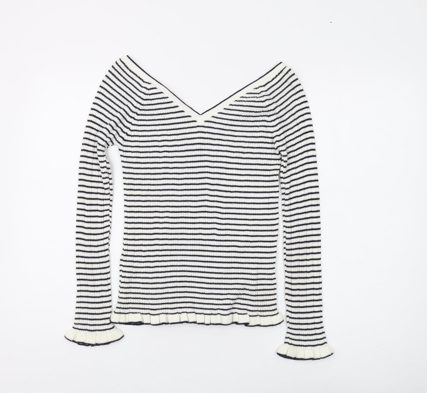 ASOS Women's Black Striped V-Neck Pullover Jumper - Size 10