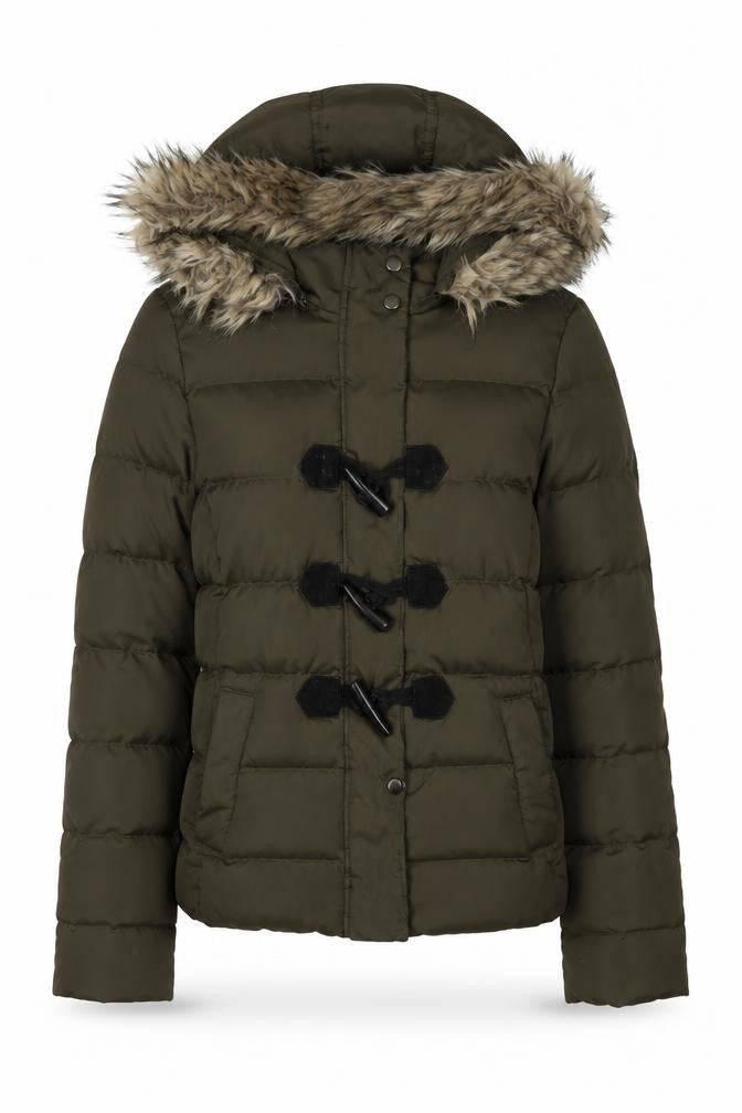 Gap Women's Green Puffer Jacket S - Winter Hooded Fur Trim