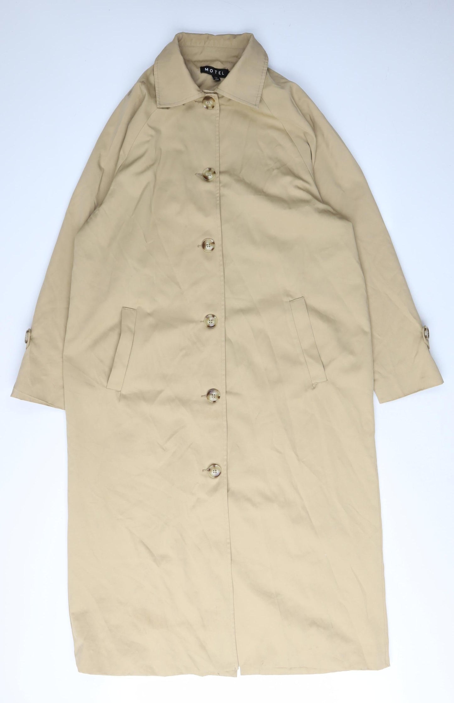 Motel Women's Beige Overcoat, Size S, Collared, Button