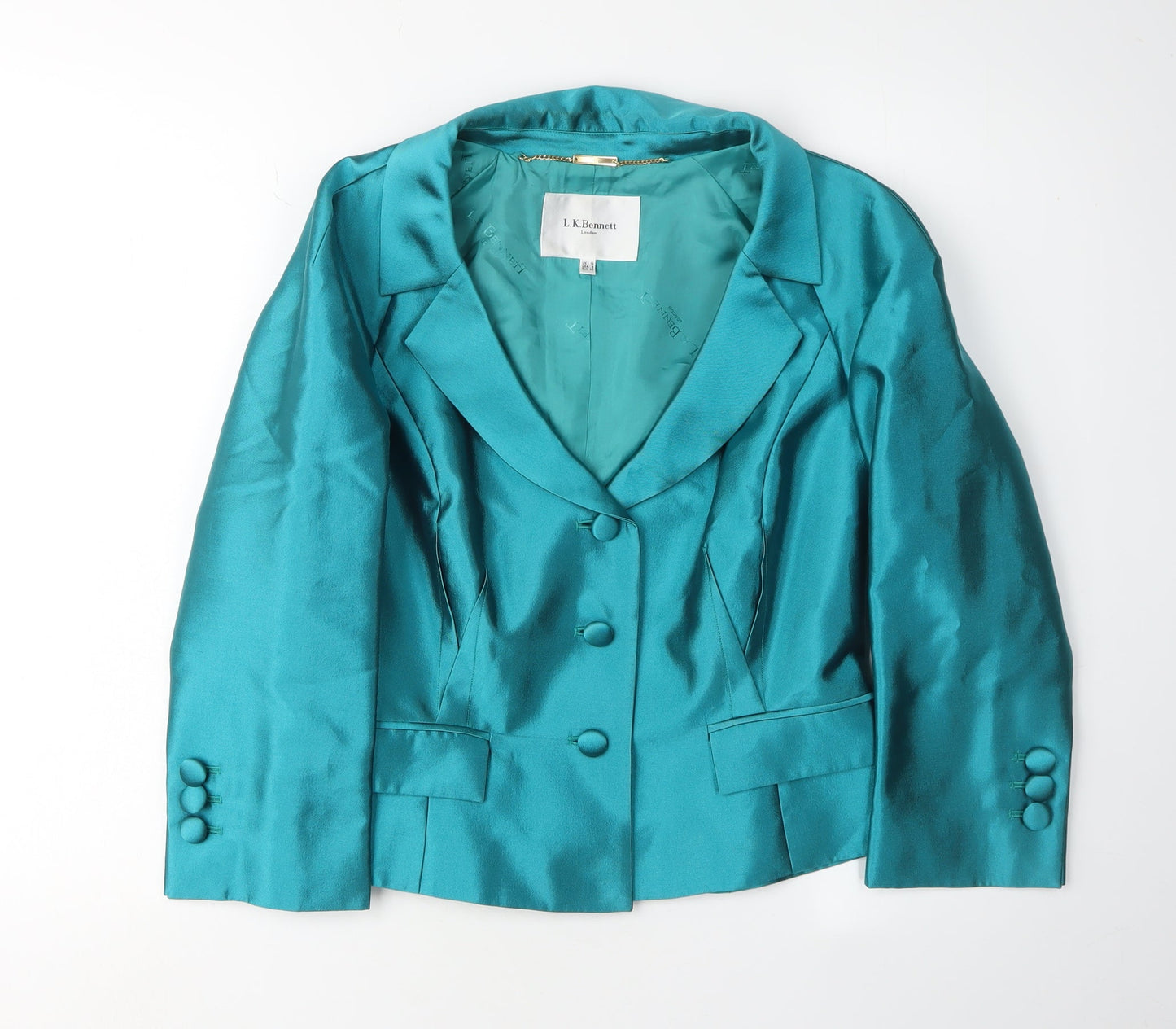 L.K. Bennett Women's Blue Silk Wool Suit Jacket UK 12