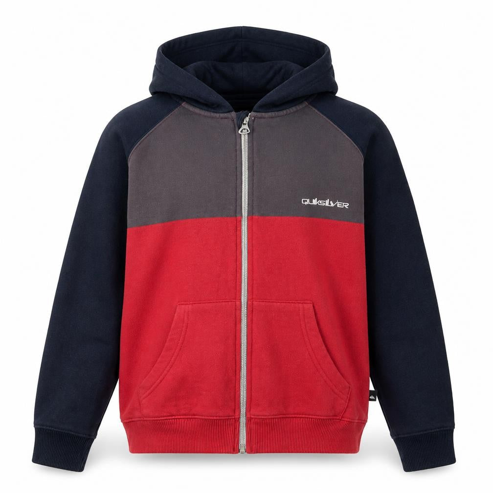 Front view of Quiksilver boys’ red hoodie jacket 14 colourblock casual
