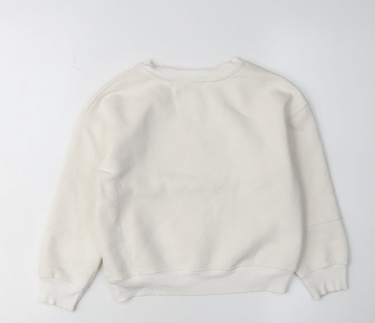 Mintie Girls White Pullover Sweatshirt 5-6 Years Animal Embroidery